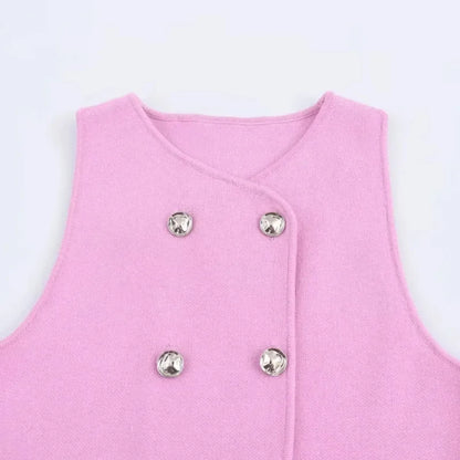 Sweater Lady Vests Sleeveless Pink Knitted Vest For Women Fall Round Neck Short Sweaters Vests Elegant Knit Vests Woman