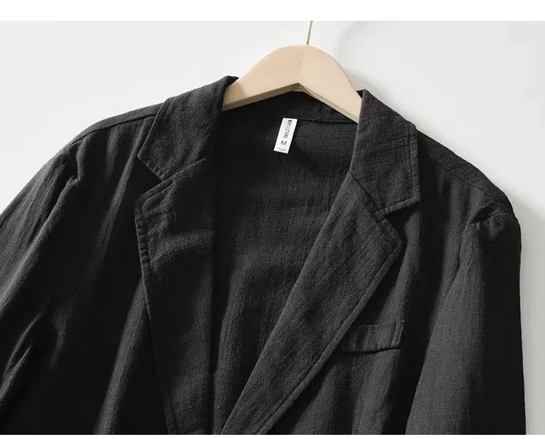 Cotton and Linen Blazer Men's Fashionable Business Casual Outdoor Versatile Travel Lightweight Loose-fitting Retro Style Blazer