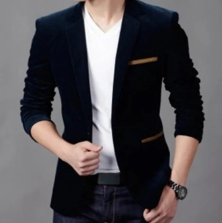 Men's Slim Fit Korean Style Blazer Autumn Winter Formal Suit Jacket Trendy Youth Business Casual Top