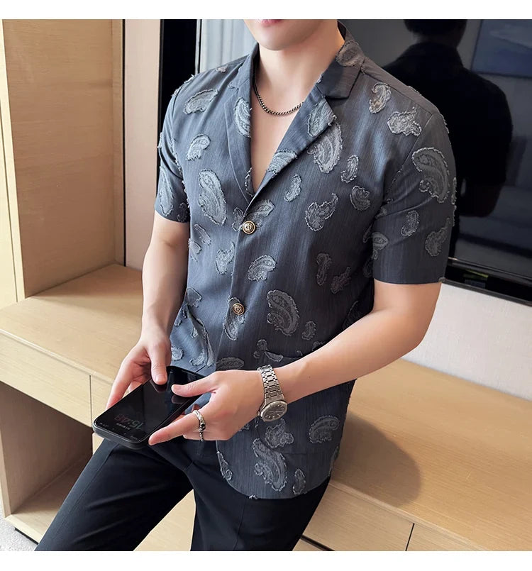 Summer Thin Ice Silk Without Lining Suit Coats 2025 New High-end Fashion Jacquard Casual Social Shirt Coat Men Clothing 4XL-M