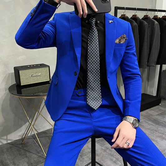 10 Colors ( Jacket+Pants) 2025 Men High Quality Suit Fashion Solid Groom Wedding Tuxedo for Men Casual Business Suit 2 Piece Set