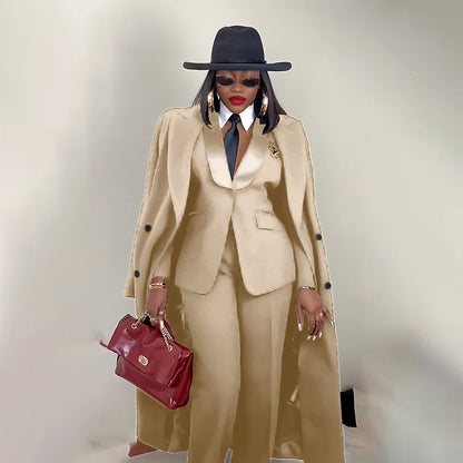 Modern Women's Suit New 3 Piece Pants Sets Blazer+Trousers+Overcoat Office Commute Elegant Style Banquet Dinner Formal Wear
