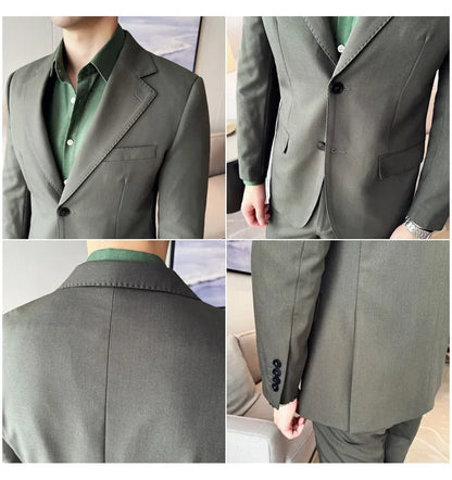 Tencel High Tech Fabric Men Spring Summer Thin Suits 2 Pieces (jacket+pants) Business Casual Office Wedding Groom Dress Suit