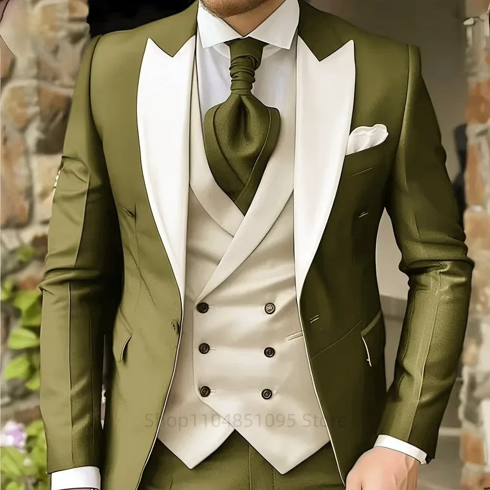 Costumes roses pour hommes Élégant smoking de marié à revers pointu Veste 3 pièces Gilet et pantalon Ensemble de costume formel pour hommes pour affaires et bal de promo