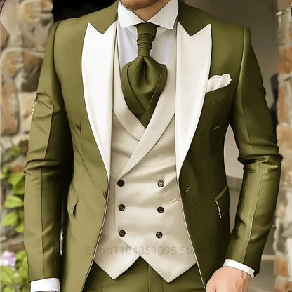 Costumes roses pour hommes Élégant smoking de marié à revers pointu Veste 3 pièces Gilet et pantalon Ensemble de costume formel pour hommes pour affaires et bal de promo