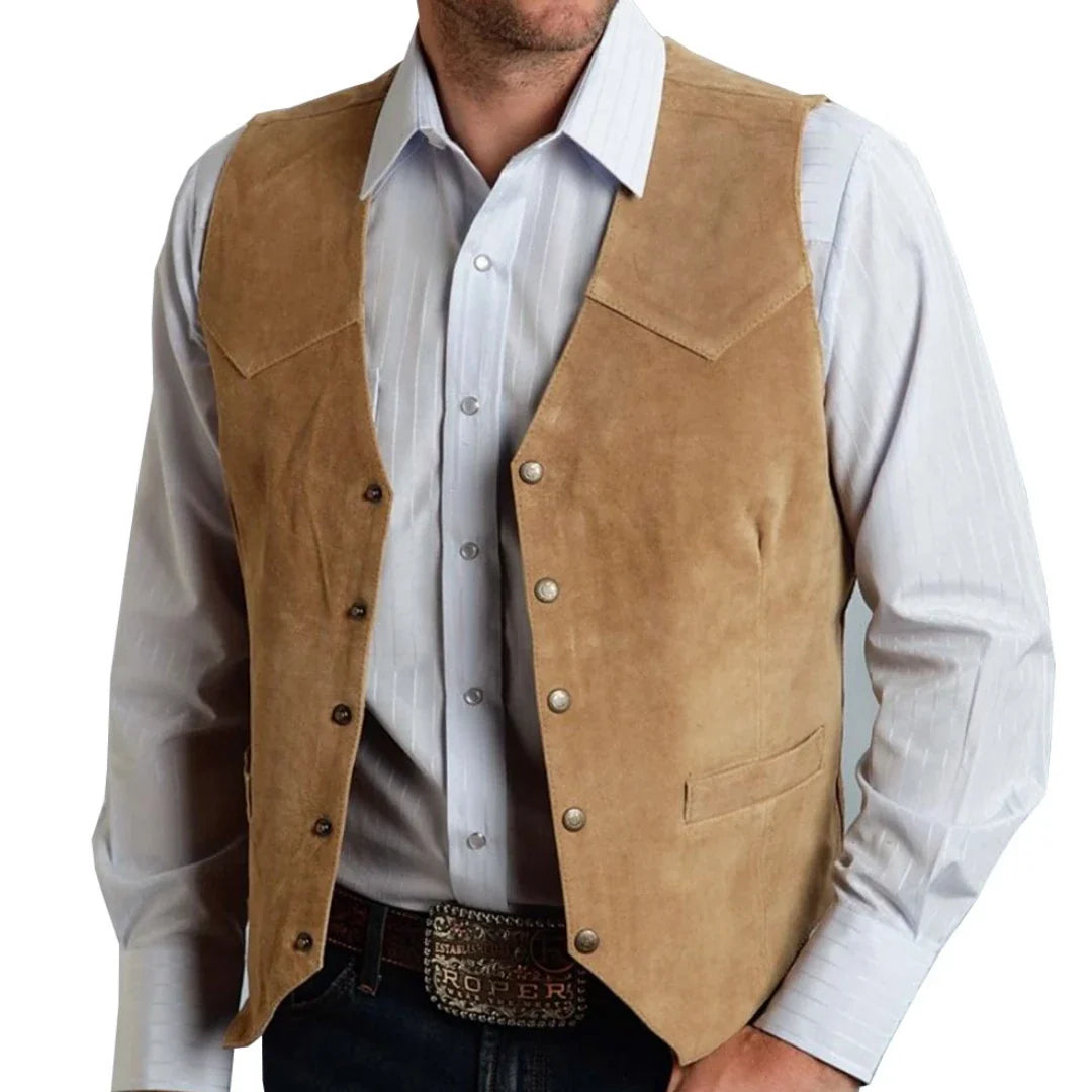Men's Vest Slim Fit Suede Leather Waistcoat for Business and Banquet