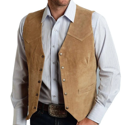 Men's Vest Slim Fit Suede Leather Waistcoat for Business and Banquet