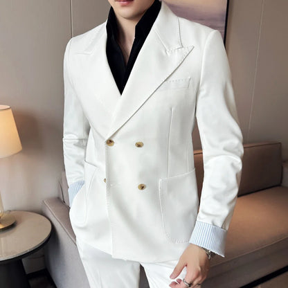 Korean Style Double Breasted Suit Jacket for Men Fashion Casual Business Suit Jackets Office Social Banquet Blazer Masculino