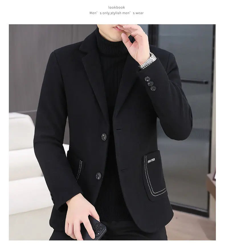 Blazer Men Fashion, Business Gentleman, Groom, Professional Gentleman, Fitted, Casual, Woolen and Cotton Dress, High-end Blazer