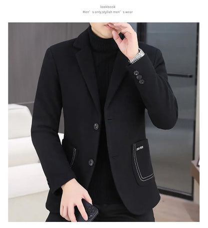 Blazer Men Fashion, Business Gentleman, Groom, Professional Gentleman, Fitted, Casual, Woolen and Cotton Dress, High-end Blazer