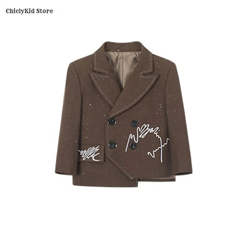 Boys Solid Double Breasted Blazer Jack Vest Pants Children Suit Waistcoat Wedding Clothes Sets Toddler Formal Dress Kids Tuxedos