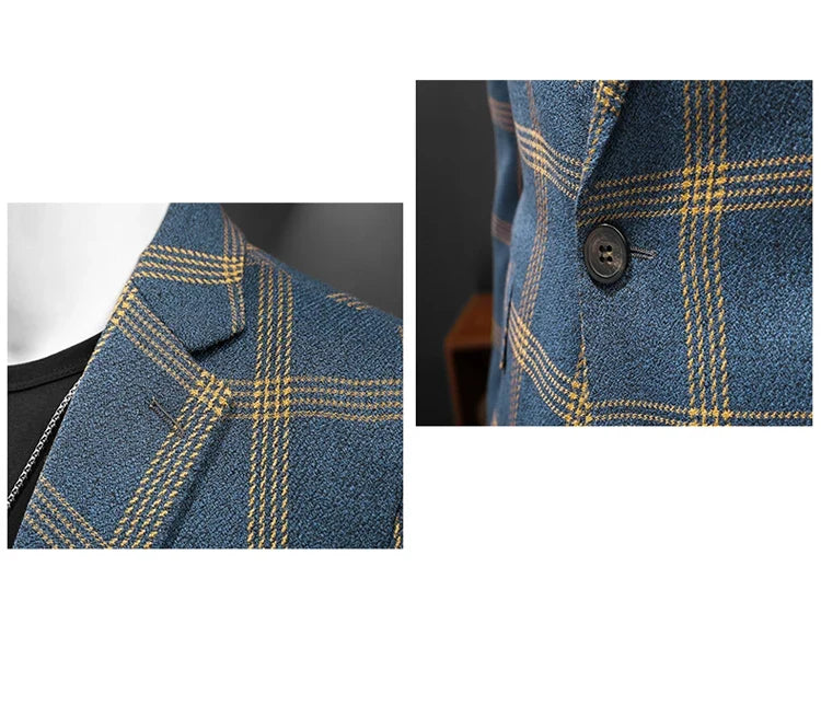 Top Quality Luxury Plaid Business Slim Fit Men Blazer Jacket 2024 Spring Autumn Casual Blazers For Men Elegant Dress Suit Jacket