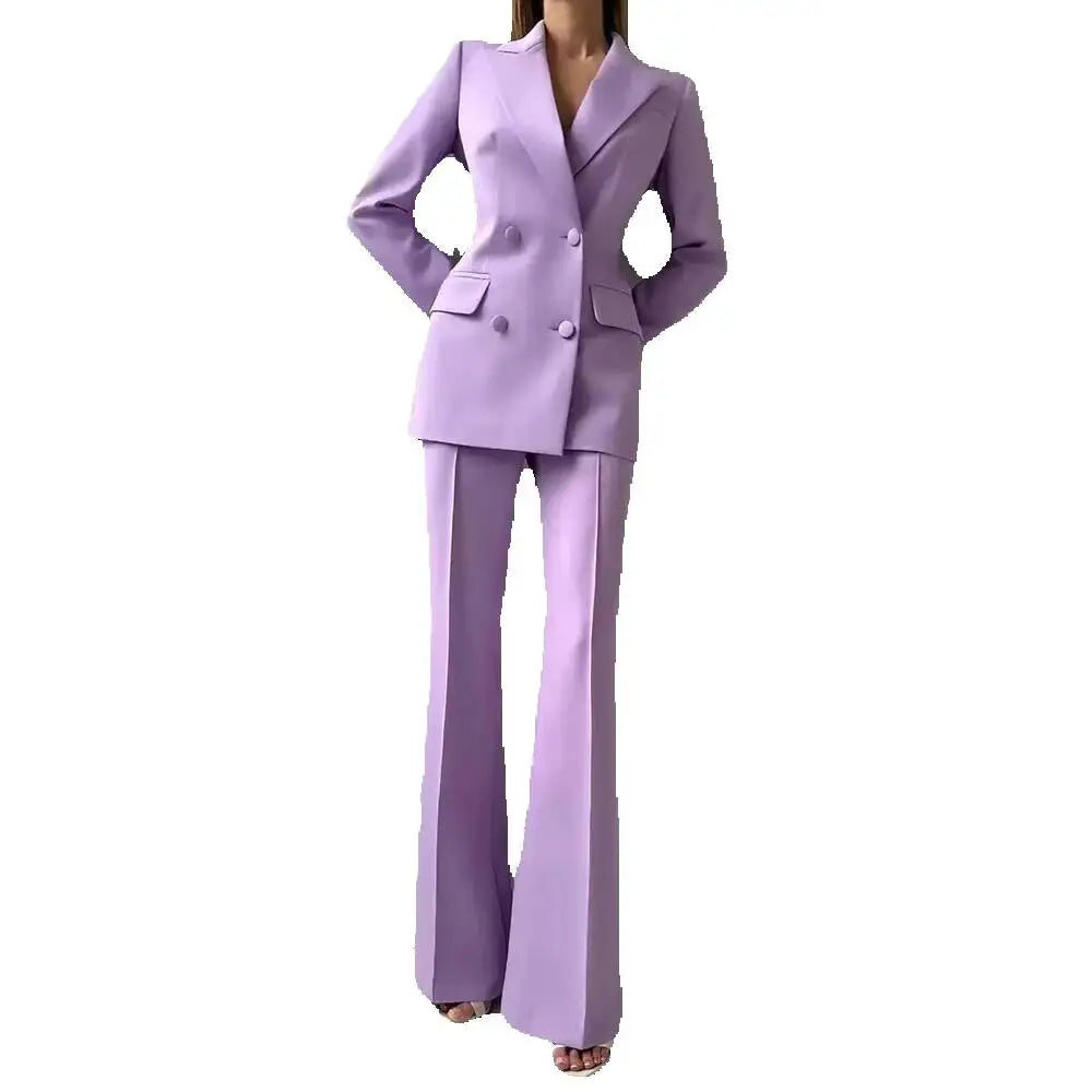 Women 2 Piece Suits Sets Elegant Peak Lapel Double Breasted Outfits Daily Casual Chic Female Suit (Jacket+Pants) Customized