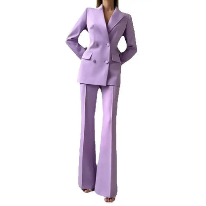 Women 2 Piece Suits Sets Elegant Peak Lapel Double Breasted Outfits Daily Casual Chic Female Suit (Jacket+Pants) Customized