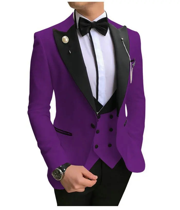 Navy Blue Black Lapel Suits For Men Custom Made Terno Slim Fit Groom 3 Piece Wedding Mens Suit Masculino Jacket+Pant+Vest