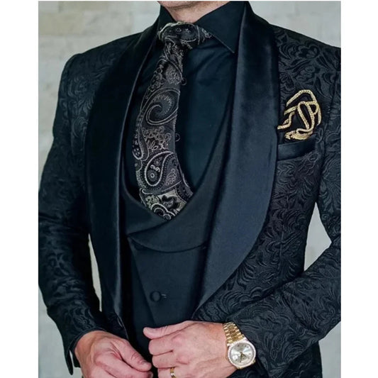 Men's 3-Piece Suit Single Breasted Casual Tuxedo for Weddings & Business – Black / Dark Blue
