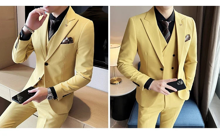 (Blazer+ Vest + Trousers) 2023 Latest Design Double Breasted Vest Men's Suit High Quality Business Simple Casual Dress Wedding