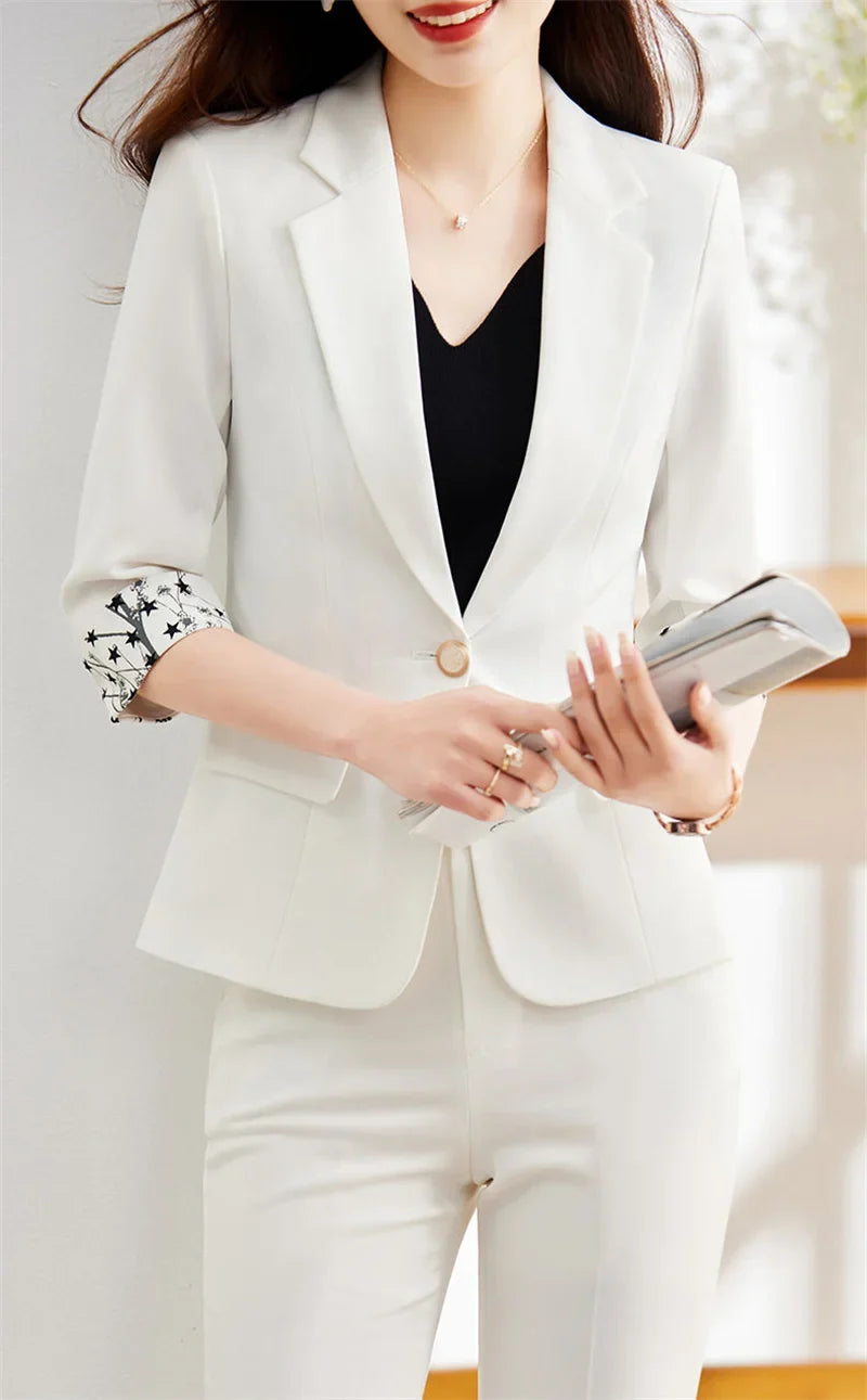 Office Lady Blazer Suits Elegant Women Tied Waist Top and Pant 2 Piece Set Outfit 2025 Trouser Female Business Work Wear