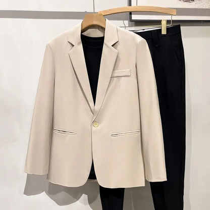 Men's Loose HK Style Plaid Blazer Wrinkle-Free Spring Autumn Casual Jacket