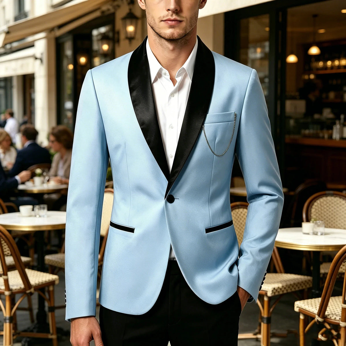 Men's Slim Fit Tuxedo Blazer Satin Shawl Collar One Button Formal Business Suit Jacket for Wedding Prom Party For Spring Summer