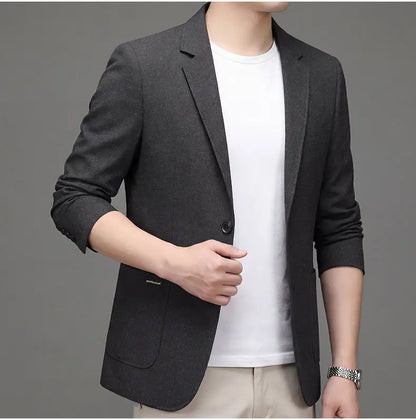 Men's Premium Thin Blazer Spring Summer Solid Color Breathable Cotton Linen Blend Business Casual Jacket Minimalist Office Urban