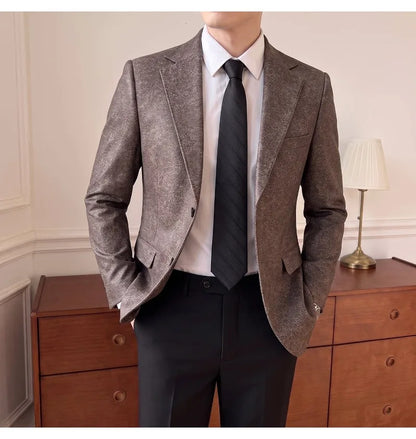 2026 Luxury Leather Suit Jacket Men's Business Casual Leather Men Blazers Social Wedding Groom Banquet Formal Coat Streetwear