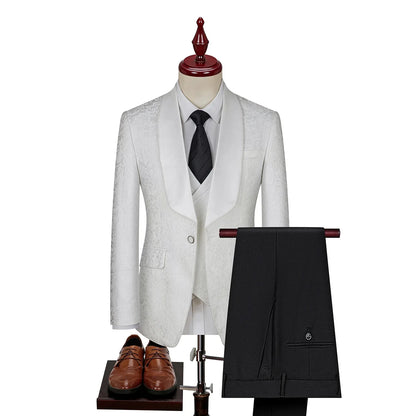 2025 Men's Jacquard Suits 3 Pieces ( Jacket+vest+pant) Wedding Dress Groom's Suit Host's Performance Party Stage Formal Clothing