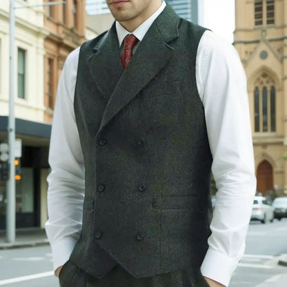Men's Herringbone Vest Single Breasted Lapel Waistcoat for Wedding & Smart Casual Wear
