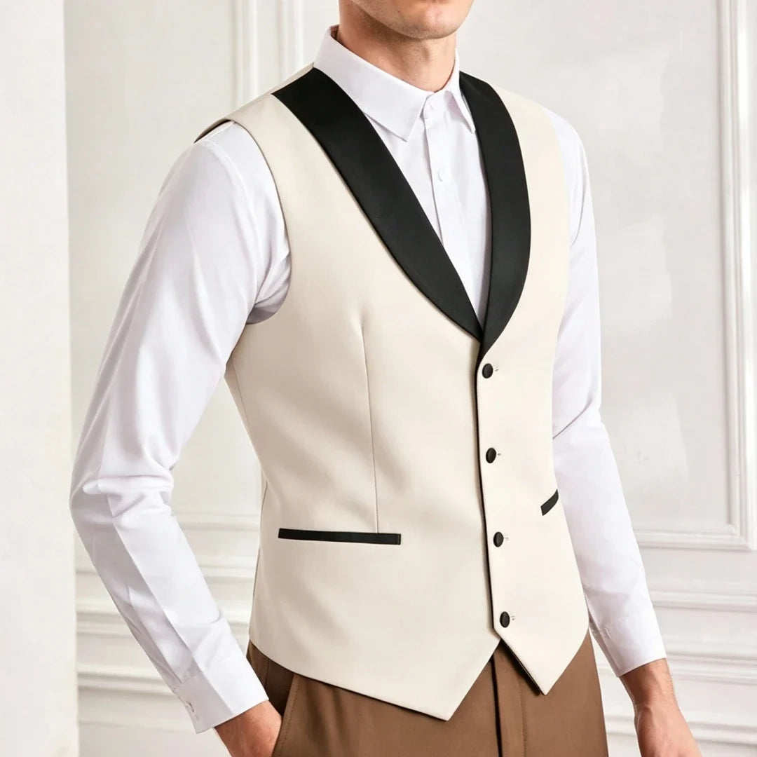 Men's Suit Vest – Single Breasted Brown Waistcoat with Black Lapel for Weddings & Formal Occasions