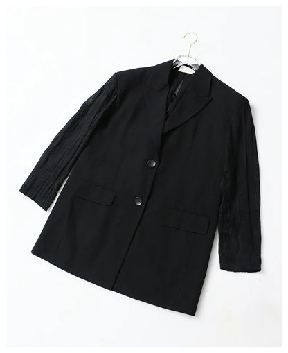 Women Chic Blazer Pleated Long Sleeves Single Breasted Notched Collar Back Lace-up Elegant Ins Coat New Spring 2026 HK19456