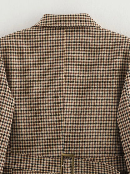 Fashionable Plaid Suit Women's Clothing Autumn New Style Versatile Design with Belt Business Casual Polyester Long Sl...