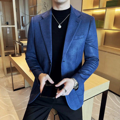 Vintage Suede Line Bronzing Striped Suit Coats 2025 Autumn New High Quality Men Slim Business Social Formal Suit Coats Tailcoat
