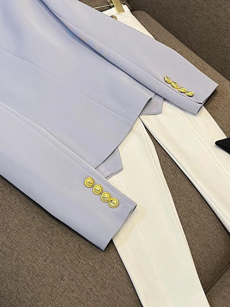 Business Commute Style Women's Long Sleeve Double-Breasted Suit Slim Fit Waist-Cinching Outerwear Fashion D9986