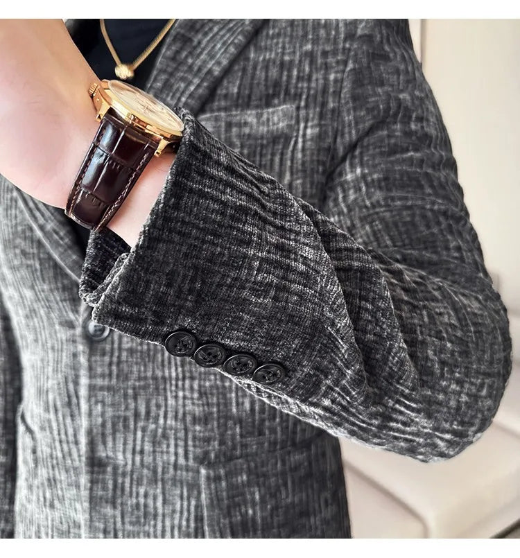 2025 Winter Chenier Thick Suit Jacket for Men Korean Slim Fit Casual Business Men Blazers Wedding Groom Office Social Dress Coat