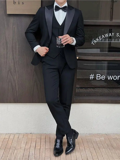 Men's Classic Single Breasted 3-Piece Suit Set – Black & White, Wedding & Formal Occasions