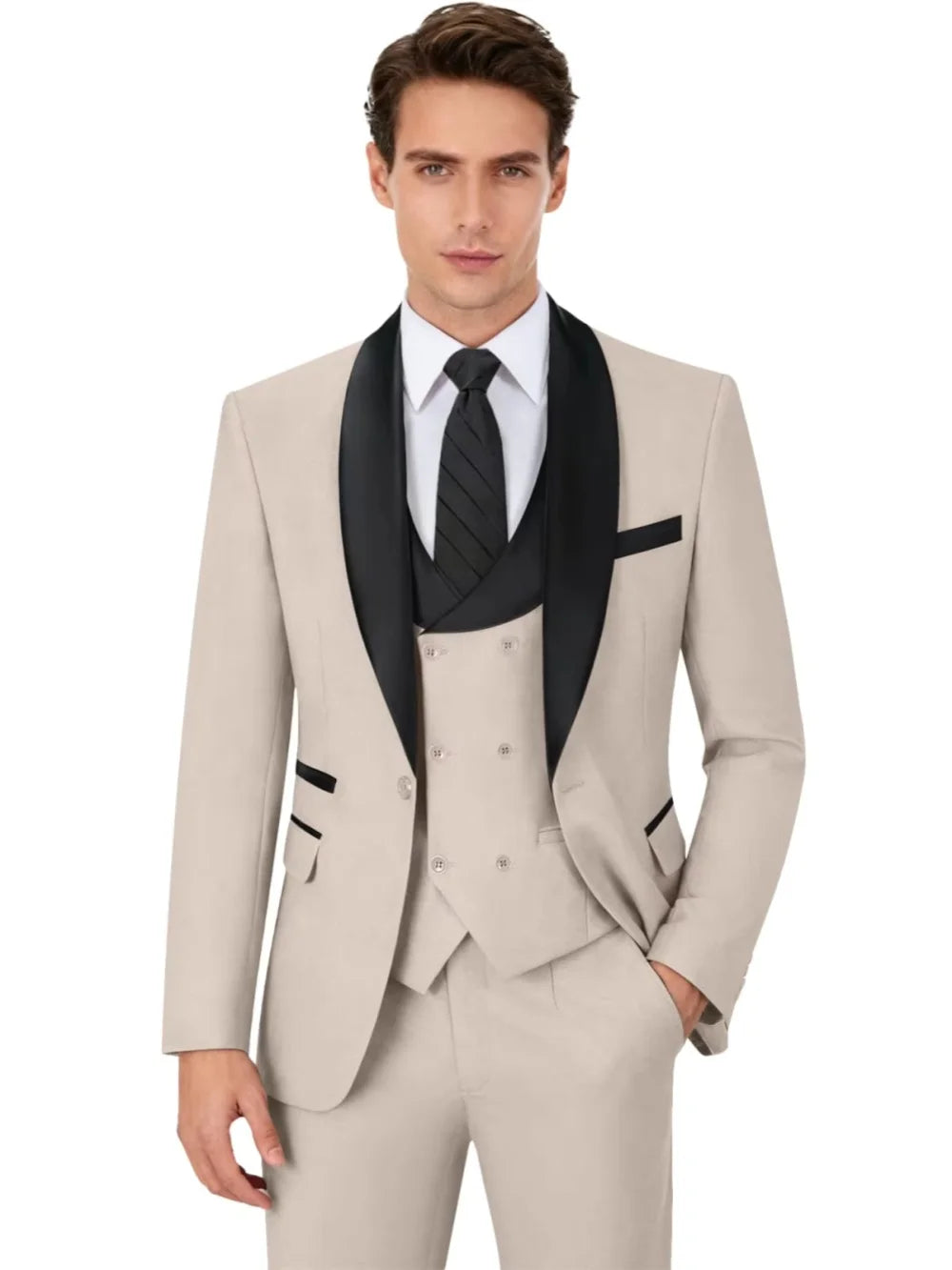 Multi-colors Men's Handsome Suits 3 Pieces Banquet Party Wear Classic Shawl Lapel Suit Set Wedding Groom Sets Plus Size Tuxedo