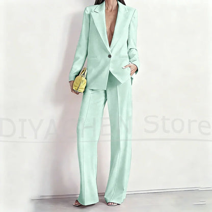 Women's Suit Set Peak Lapel One Button Blazer and Wide-Leg Pants Fashion Formal Casual Party Office Stylish Pants Sets Two Piece