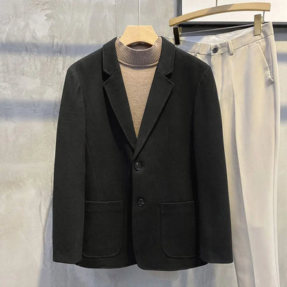 Elegant Single Breasted Coats Tweed Man Suits and Blazers Original Jacket for Men Spring Clothes Korean Style Casual Menswear