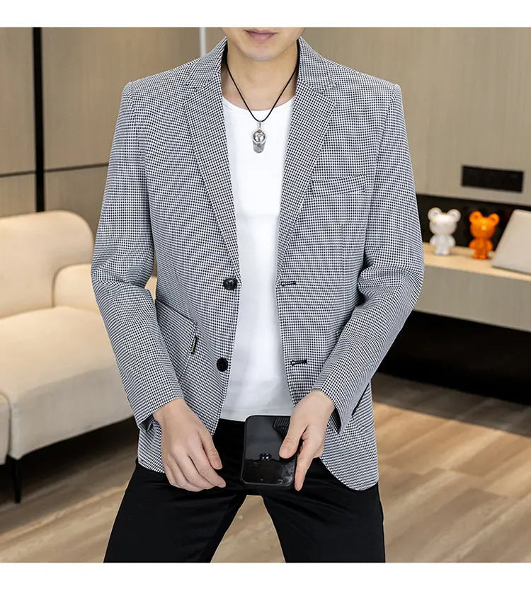 Men's Smart Casual Blazer Single Breasted Slim Fit Solid Color Spring Autumn Jacket