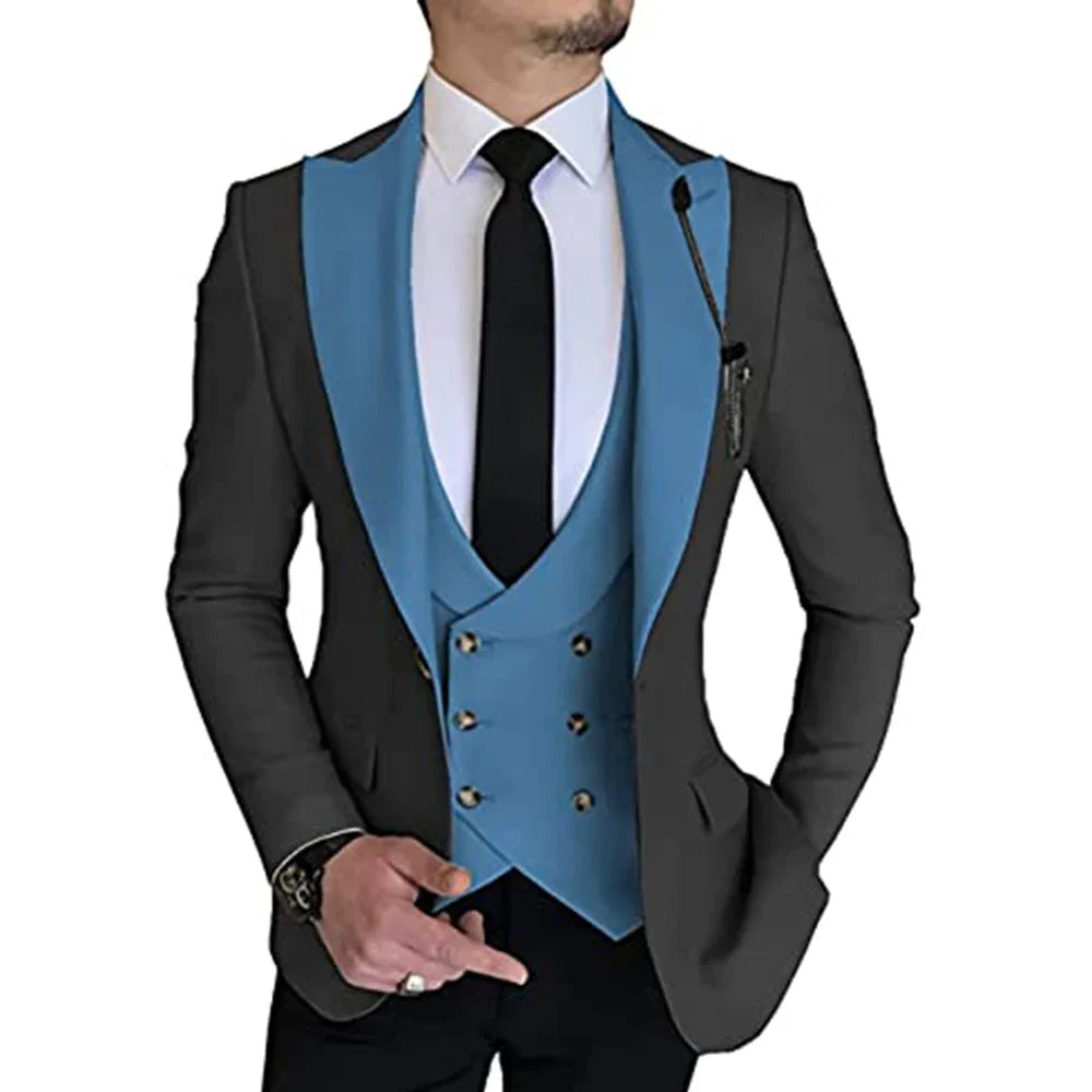 Groom suits Wear Party Wedding and Business Prom suits Slim Fit Peak Lapel Suit 3 Piece (Jacket +Vest+ Pants) Costume Homme