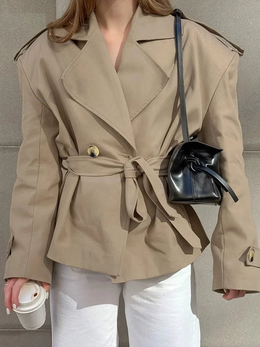 Fall,Winter,European,Clothes,Lace up,Coat,Chic,Sexy,Wide Shoulder,Windbreaker,Women,Tops,Long Sleeve,Hot,Daily Jacket,New,671600