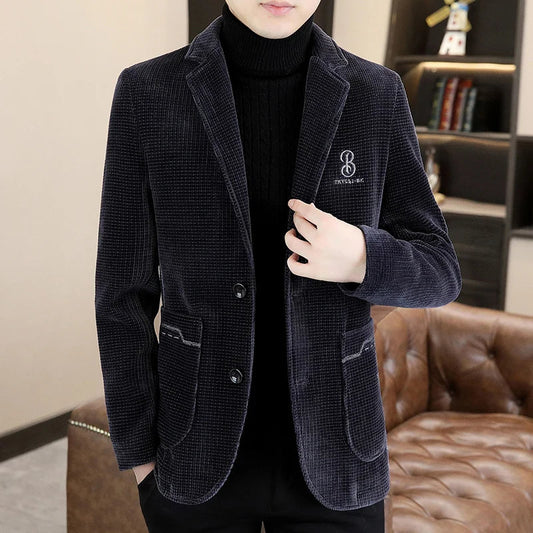 2025 Autumn Winter Woolen Suit Jacket for Men Chenille Thick Velvet Warm Casual Suit Jackets Slim Fit Wedding Business Blazers