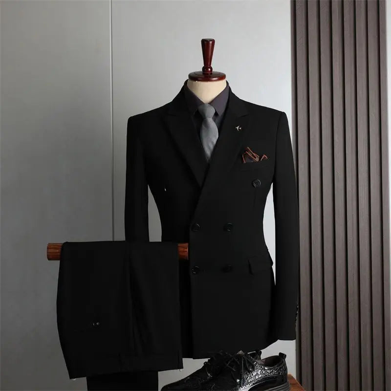 Men's 2-Piece Beaded Crystal Double Breasted Slim Fit Tuxedo Suit – Wedding Groom Dinner Prom