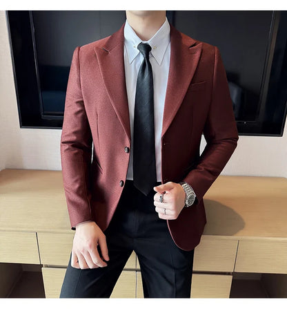 High-end Shiny Business Casual Suit Jacket Men British Style Slim Fit Office Work Men Blazers Wedding Groom Dress Coats 2025