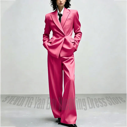 Casual Women Suit Trendy Solid Black Long Sleeve Lapel Straight Fashion Jacket Pants All-Match Shopping Street Style Daily Wear