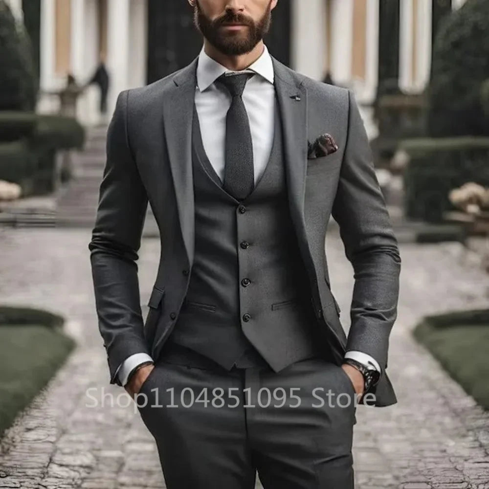 Men's 3-Piece Slim Fit Suit – Blazer, Vest & Pants Set for Wedding & Business