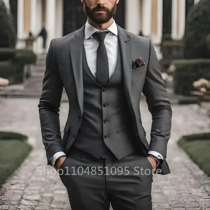 Men's 3-Piece Slim Fit Suit – Blazer, Vest & Pants Set for Wedding & Business