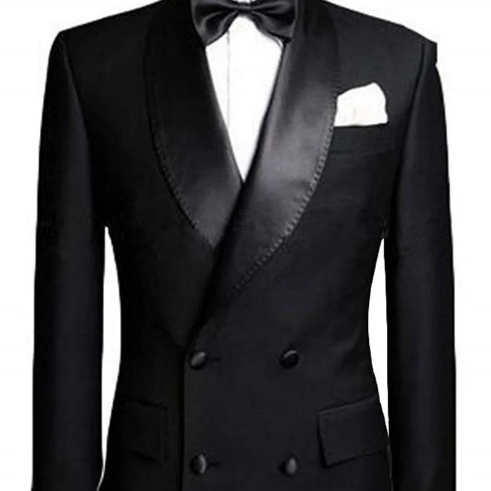 Blue Shawl Lapel Double Breasted Suit Jacket for Men Slim Fit Comfortable Wedding Blazer Prom Tops Regular Fit