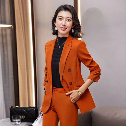 High Quality Fabric Formal Uniform Designs Pantsuits Women Business Work Wear Blazers Trousers Set Autumn Winter Professional