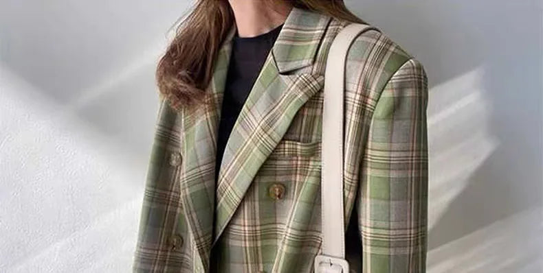 Spring Autumn 2024 British Style Women's Long Sleeve Loose Casual Plaid Jacket Elegant Outerwear Top Trendy Commute Wind